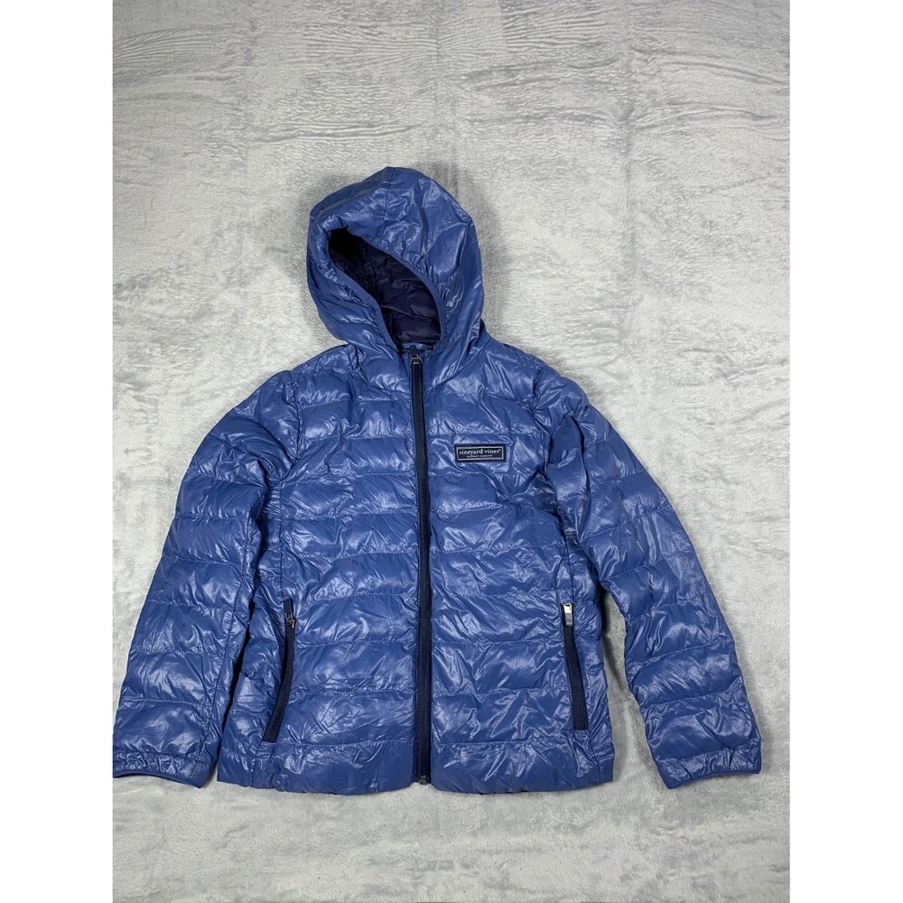 Vineyard Vines Shep & Ian Quilted Puffer Jacket Women's Size S Blue Nylon Hooded